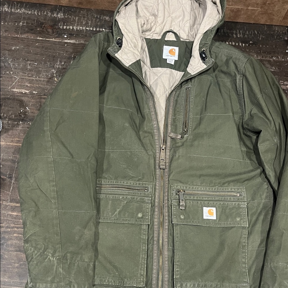 Carhartt Olive Green Quilted Hooded Jacket